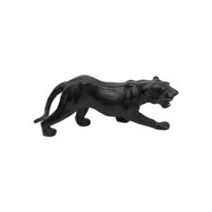 Black Leather Wrapped Panther Statue 17” Long MCM Tarzan Jungle Animal Vintage
